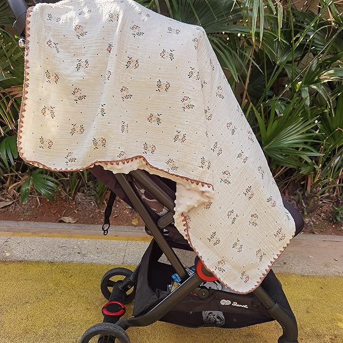 Baby Muslin Cotton Thick Blanket Dotted Backing Double Layer Soft Newborn Receiving Blanket 40x40Inch Flower Pattern