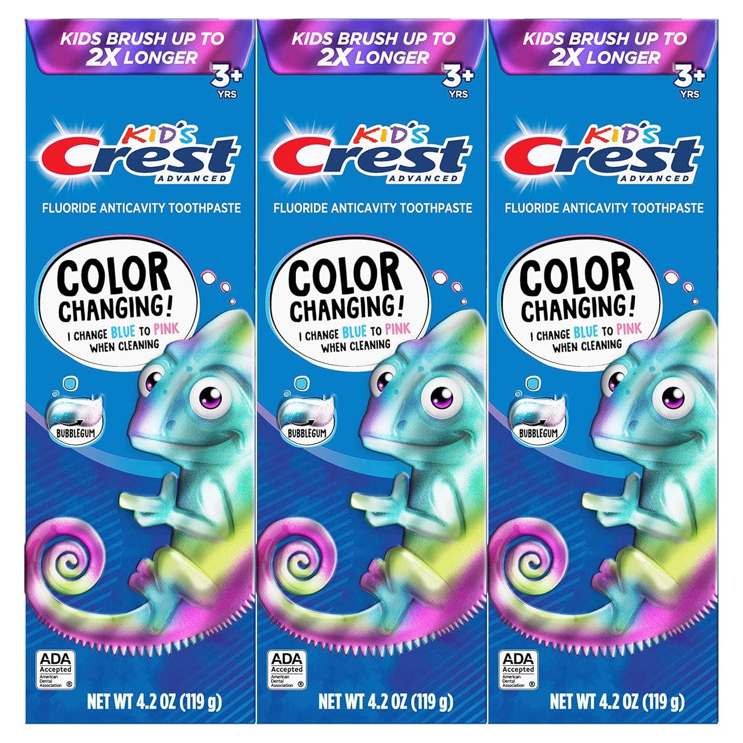 Crest Advanced Kid's Fluoride Toothpaste, Bubblegum Flavor, 4.2 oz, 3 Count, Color-Changing Anticavity Toothpaste