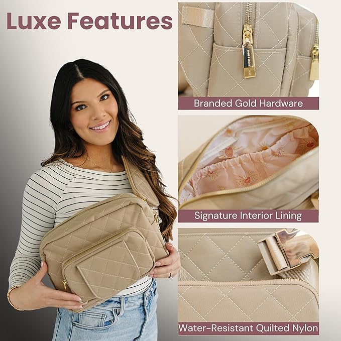 Lion & Light® Small Diaper Bag - Mini Diaper Bag with Portable Changing Pad, Fanny Pack Crossbody Bags for Baby & Toddler, Beige Travel-Friendly Baby Tote with Adjustable Strap & Zippered Pockets