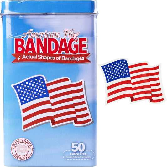 BioSwiss Bandages, American Flag Shaped Self Adhesive Bandage, Latex Free Wound Care, Fun First Aid Kit Supplies for Kids and Adults, 50 Count