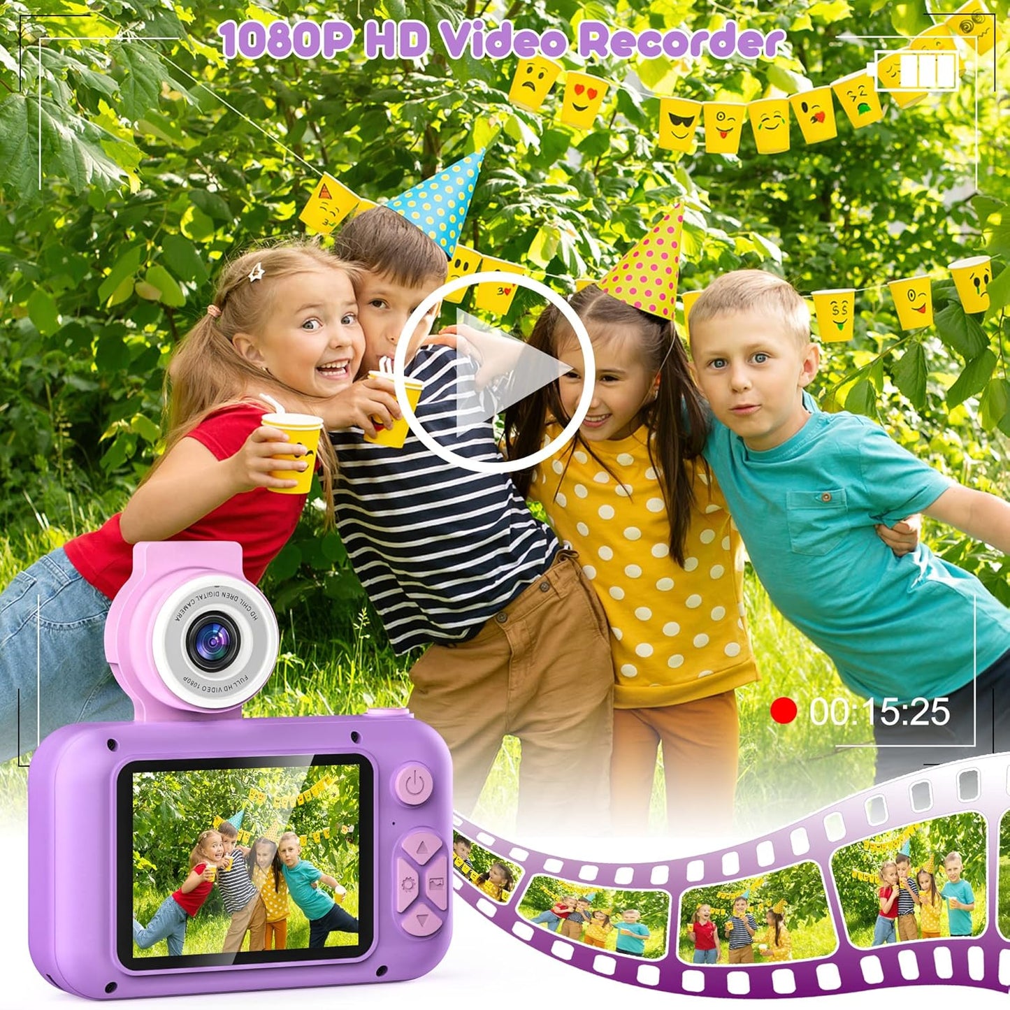 Kids Camera with 180° Flip-up Lens for Selfie & Video, HD Digital Video Cameras for Toddler with 32GB SD Card, Ideal for 3-8 Years Old Girls Boys on Birthday Christmas Party as Gift