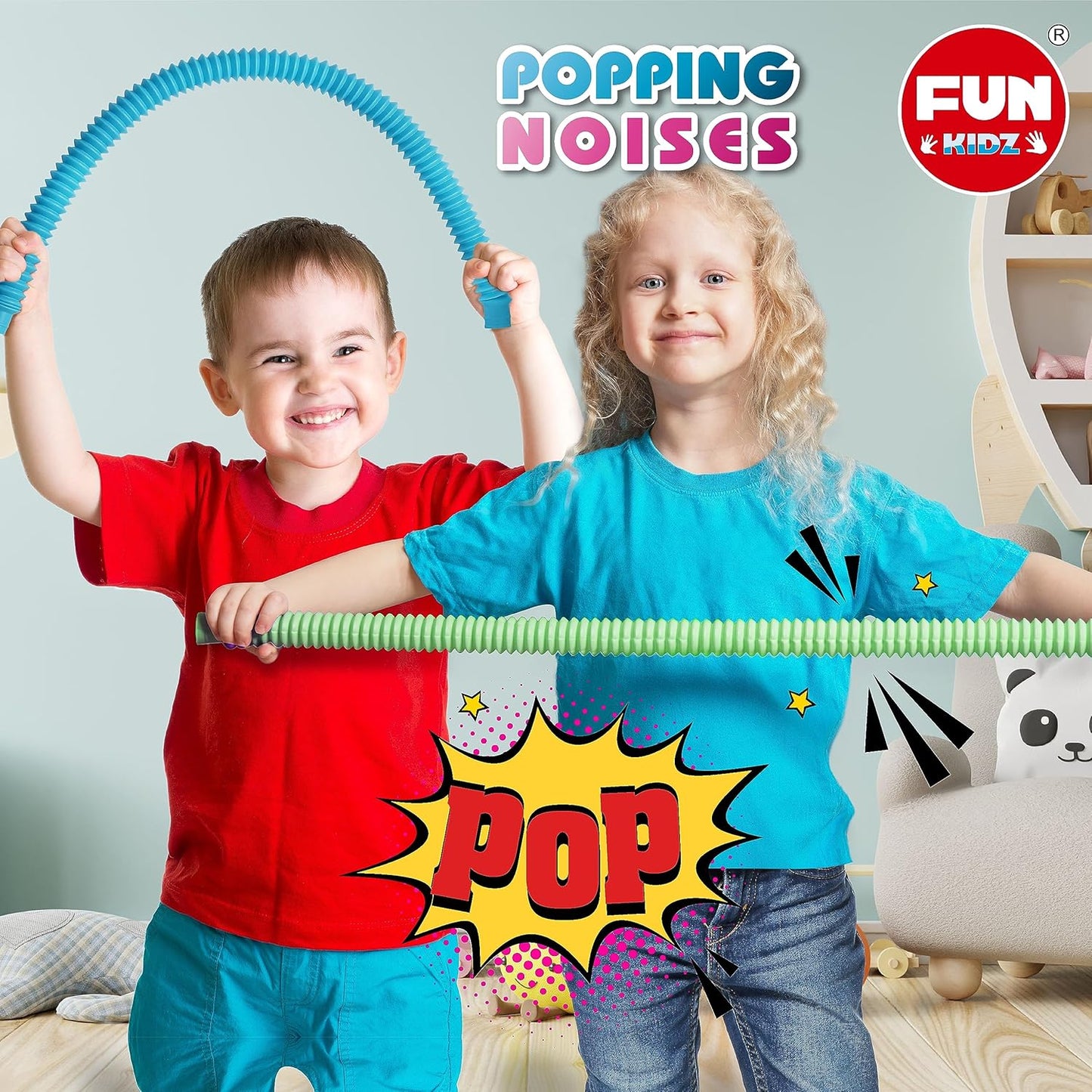 Jumbo & Mini Pop Tubes Toddler Fidget Toys, FunKidz 21Pack Expandable Stretchy Pipe Sensory Tubes, Stocking Stuffers for Kids Learning Gifts Playing Fun for All Ages