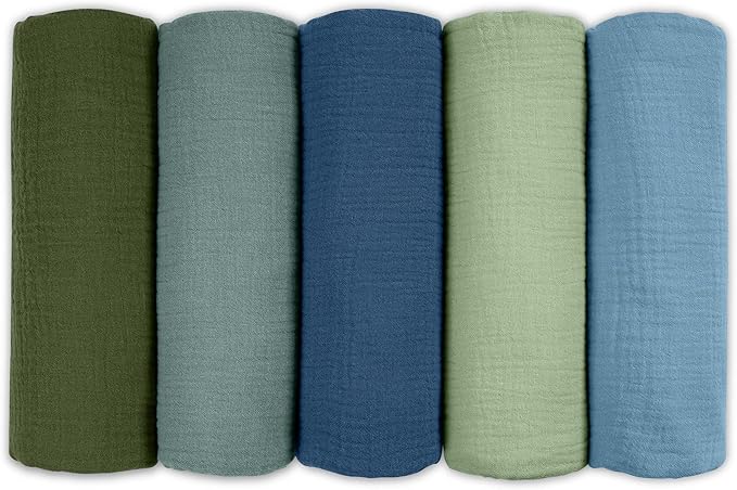 Muslin Receiving Blankets, Neutral Blanket Swaddling for Newborn Boys and Girls, 5 Pack Breathable and Skin-Friendly Swaddle Wrap for Infant Baby (Soft Colors)