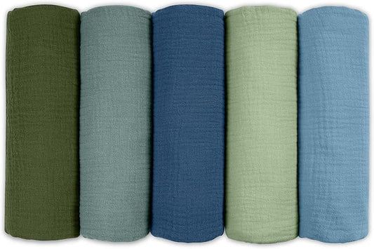 Muslin Receiving Blankets, Neutral Blanket Swaddling for Newborn Boys and Girls, 5 Pack Breathable and Skin-Friendly Swaddle Wrap for Infant Baby (Soft Colors)