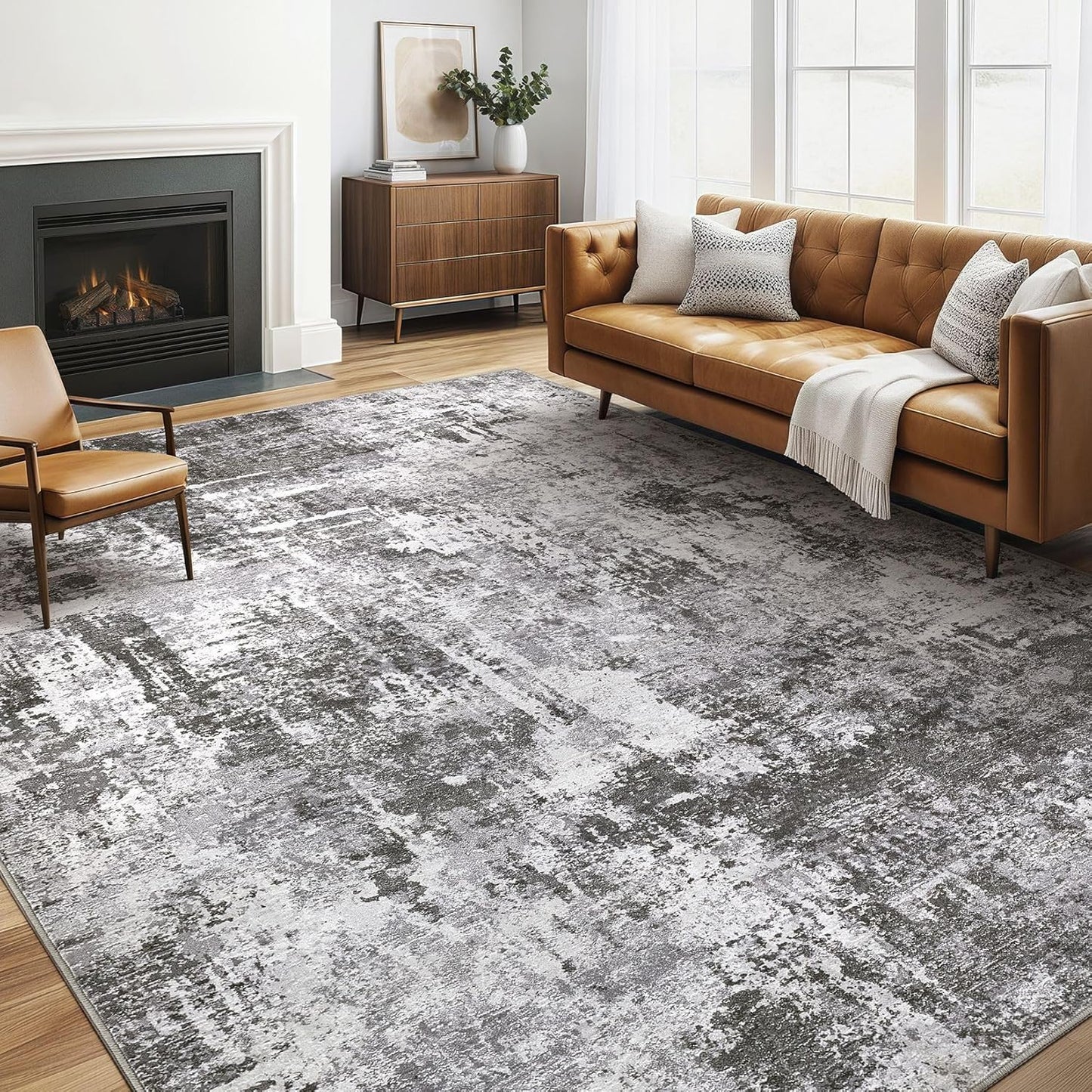 6x9 Area Rugs Living Room: Large Washable Abstract Modern Soft Rug Stain Resistant Indoor Floor Non Slip Accent Carpet for Bedroom Nursery Playroom Dining Room Office Dorm Home Decor- Black Grey