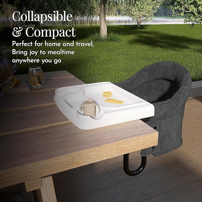 Evolur Clamp-On Comfort Table Chair | Removable & Washable Seat Cover, Dishwasher-Safe Tray, Foldable Design with Carry Bag | Portable High Chair for Babies & Toddlers (6–36 Months)