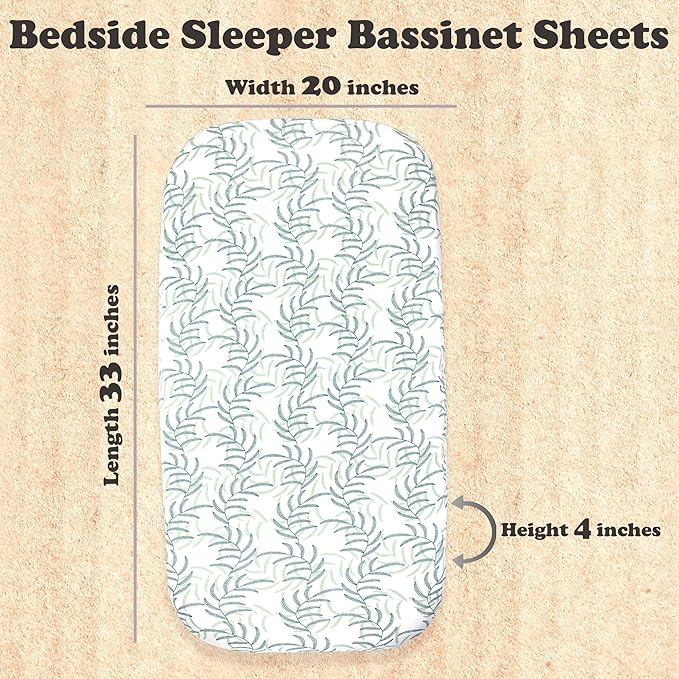 3-Pack Bedside Sleeper Bassinet Sheets | GOTS Certified Organic Jersey Cotton, Ultra Soft & Breathable | 33x20x4” Fitted Sheets for Baby Bassinet Mattress | Universal Fit for 17–21” x 29–33” Pads