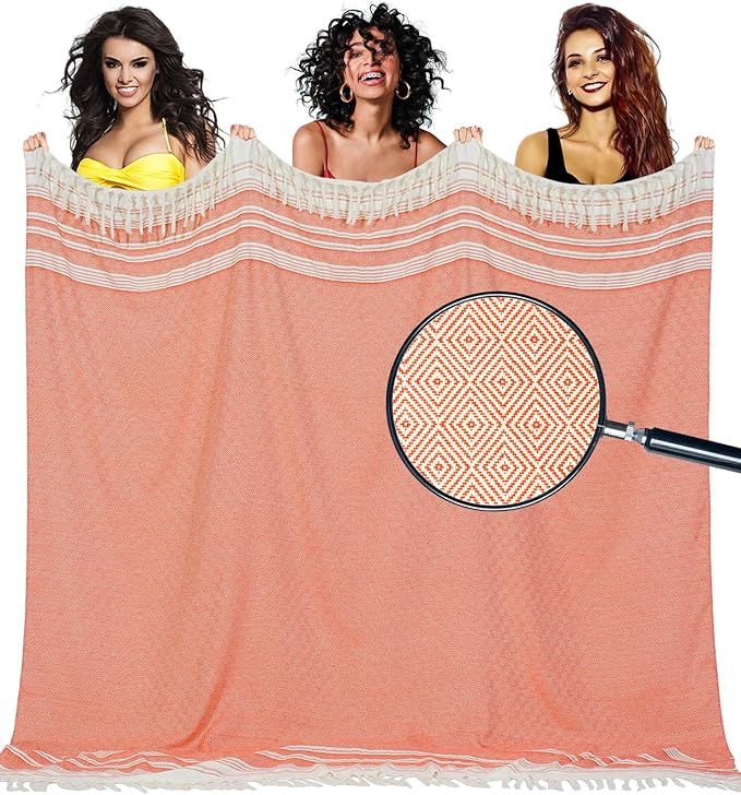Oversized Turkish Beach Towel Blanket Cotton Giant XL Sandproof Towels Huge Linen XXL Extra Large Big Throw Quilt Blankets for Adults Cloud Travel Camping Glamping Accessories Essentials