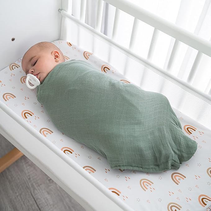 Comfy Cubs Muslin Swaddle Blankets Pack of 4, 47 x 47 Inches, Soft Cotton Baby Blanket Set, Large Multipurpose Swaddling Wraps for Newborns - Self-Soothing Swaddle - Wine, Neptune, Fern, Caramel