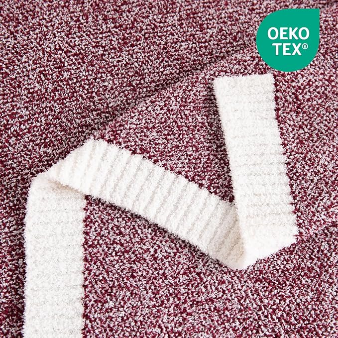 NEXHOME PRO Soft Twin Blankets for Couch, Reversible Warm Blankets Cozy Knit Blanket for Women, Fuzzy Plush Lightweight Throws for Sofa, Bed, Picnic, Wine 60 x 80 inches