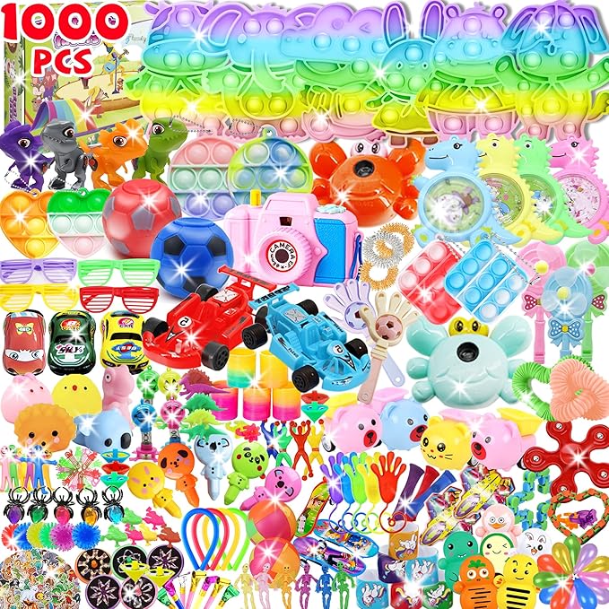 1000+ PCS Party Favors for Kids,Fidget Toys Pack,Christmas Stocking Stuffers,, Birthday Gift, Treasure Box,Goodie Bag Stuffers, Carnival Prizes, Toys Filler Sensory Toy for Classrooom