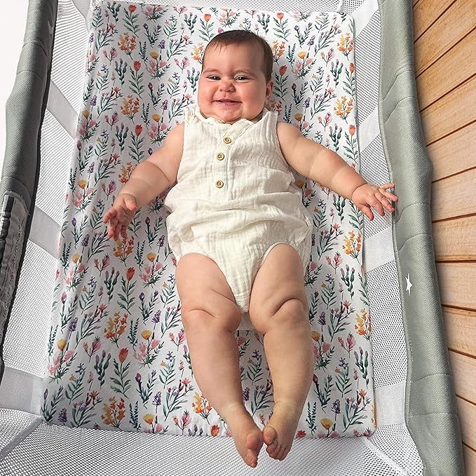 Quiggly Bassinet Sheets for Guava Lotus, 2 Pack Organic Cotton Jersey Knit, Vibrant Floral Patterns - Fits Travel Crib Mattresses for Boys & Girls (Bassinet, Wildflower Dreamin')