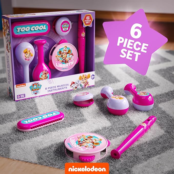 Lollipop Little Tikes Musical Instruments Set - Flute, Maracas, Harmonica, Tambourine for Toddlers, Educational Musical Toys Toys for Kids 24 Months+ (Paw Patrol Pink)