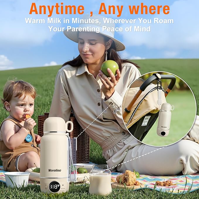 Portable Bottle Warmer for Travel– Warm Baby Formula, Breastmilk, or Water, 13.5oz Milk Warmer with Precise Temp Control & Long Battery Life, Super Fast Charging Baby Bottle Warmer for On-The-Go