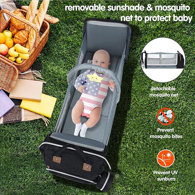 DERJUNSTAR Diaper Bag Backpack, Large Baby Bag with Changing Pad, Thick Padded Back & Straps, Laptop Compartment, Waterproof Travel Backpack with USB Port, Multi-Function for Mom & Dad, Black