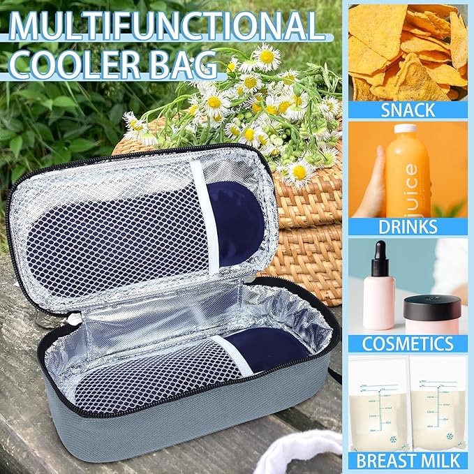 Breastmilk Cooler Bag with Ice Pack, Portable Insulated Breast Milk Storage Cooler Bag, Small Stylish Breastmilk Storage Bag Cooler with Wrist Strap (Grey)