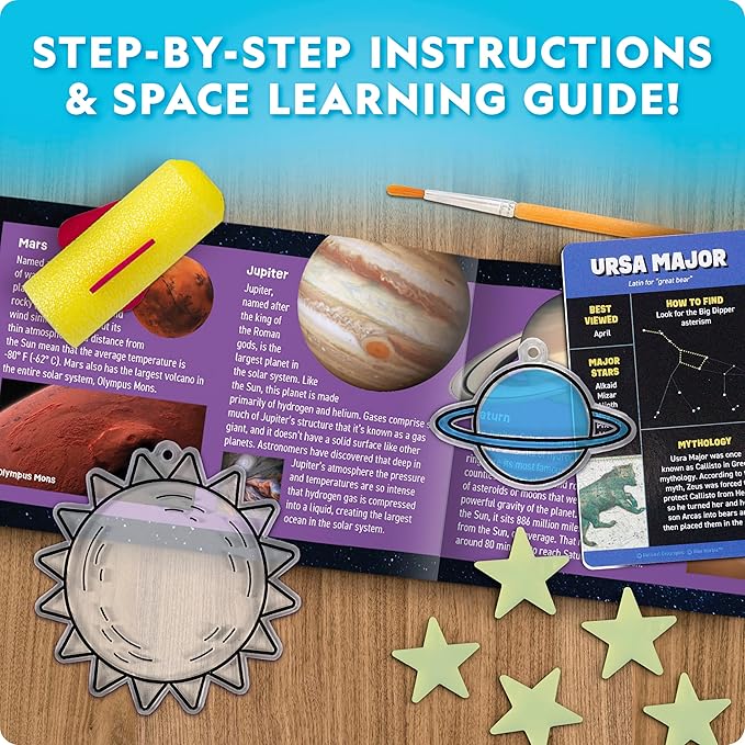 National Geographic Mega Space Activity Kit - Glow in The Dark Science Craft Kit for Kids with 100+ Pieces, Launch a Rocket, Create Glowing Constellations, Paint a Solar System & More