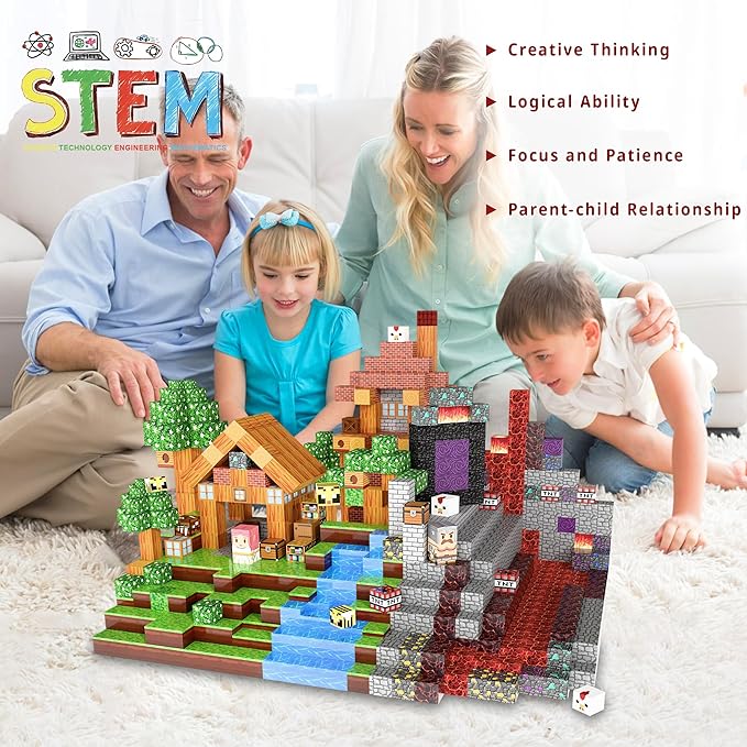 100PCS Magnetic Blocks - Build Mine 3D Forest Lava Set, 0.8in Magnet Building Cubes Toys for Kids Ages 3+, STEM Magnetic Building Blocks Set Birthday Gift for Boys and Girls