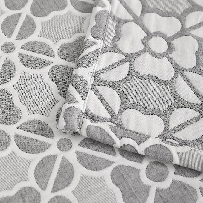 NTBAY 3 Layer Oversized Muslin Cotton Toddler Blanket, 45x60 Inches Jacquard Reversible Nursery Bed Blanket, Super Soft and Thermal Crib Blanket for All Seasons, Baby Gift, 45"x60", Grey Clover