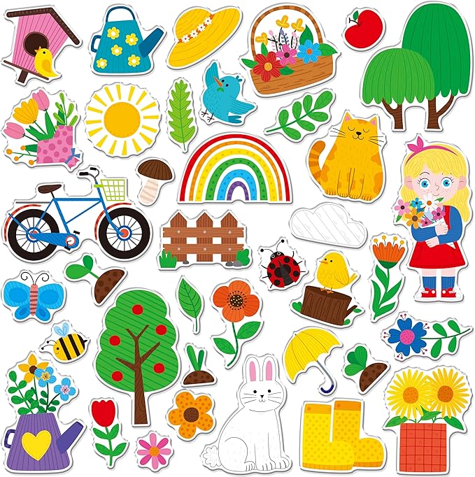 38PCS Reusable Jelly Stickers, Waterproof Spring-Theme Window Cling Stickers for Toddlers, Removable Easy to Clean Gel Decals for Kids, Adults, Home & Classroom Decors, Travel Toy (Not Edible)