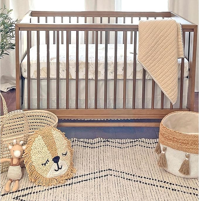 Crane Baby Safari Nursery Decor Crib Sheet, 100% Cotton Fitted Sheet for Standard Mattress 28in X 52in, Breathable Toddler Bed Sheet for Boys and Girls