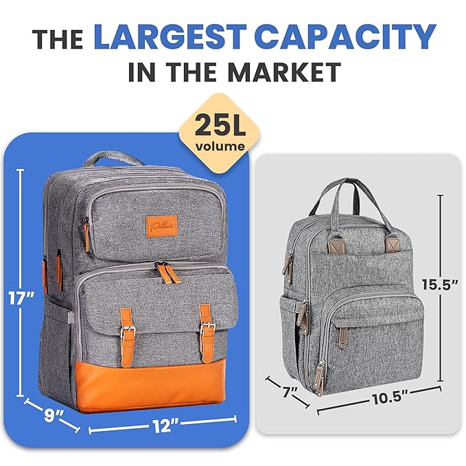 PILLANI Baby Diaper Bag Backpack - Large Bag for Boys & Girls, Waterproof Diaper Backpack - Travel Diaper Bags w/Changing Pad, Baby Registry Search & Shower Gifts - Essentials Must Haves Newborn Stuff
