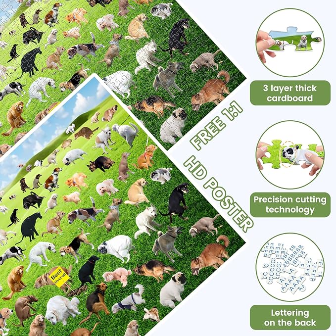 1000 Pieces Puzzles for Adults, Pooping Puppies Puzzle, Dogs Jigsaw Puzzles 1000 Pieces, Funny Gifts for Dog Lovers Friends, Perfect White Elephant Gag Gift, Dog Puzzle as Funny Home Party Decorations