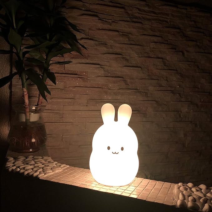 Large Rabbit Night Lights for Kids in Silicone, 9 Colors Baby Bedroom Lighting Children Bedside Table Lamps for Toddlers/Boys/Girls/Adults/Bedroom/Student/Elder/Bathroom/Outdoor - Large