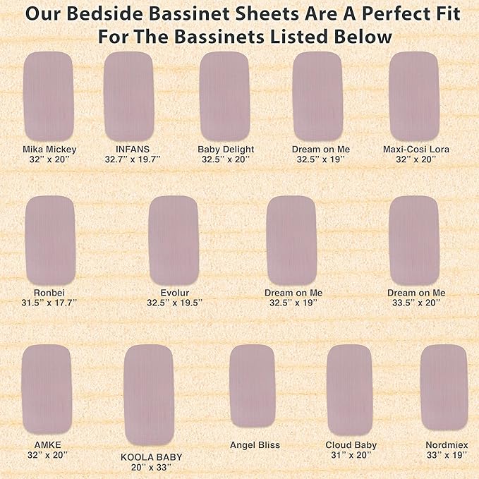 3 Pack Organic Muslin Bedside Bassinet Sheets Compatible with Mika Micky, Baby Delight, Dream On Me, AMKE and Other Bassinet Pads Size Between 17-21 in Width, 29-33 in Length, and 1.5-4 in Thick