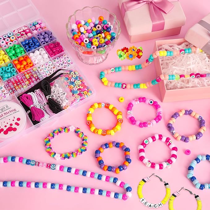 Bracelet Making Kit for Beginners - Smile Face, Letter, Clay Beads for Jewelry Making Friendship Bracelets - DIY Arts and Crafts Christmas Gifts Toys for Kids Age 6+