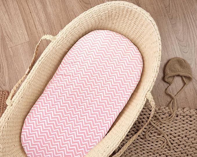 Bassinet Sheets Girl– 5-Pack Soft Fitted Bassinet Sheets, Organic Cotton, Breathable & Cozy, Fits 32x16x4 Inch Rectangle, Oval & Hourglass Mattresses (Lavender-Pink)