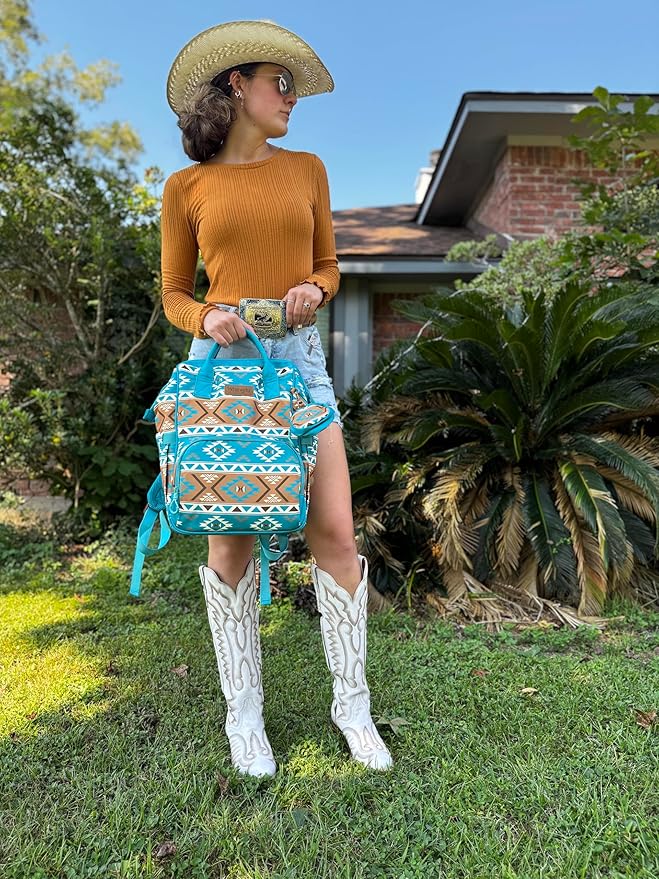 Wrangler Aztec Backpack Multifunction Baby Travel Bag with Changing Pad, Stroller Straps and Pacifier Case WG2204-91103TQ