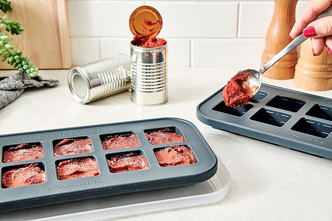 Souper Cubes 2 Tbsp. Silicone Freezer Molds - Perfect for Storing Garlic, Herbs, Ginger, Pesto, Tomato Paste, Lemon Juice, Purees and More - Silicone Baby Food Freezer Tray - Charcoal – 2-Pack