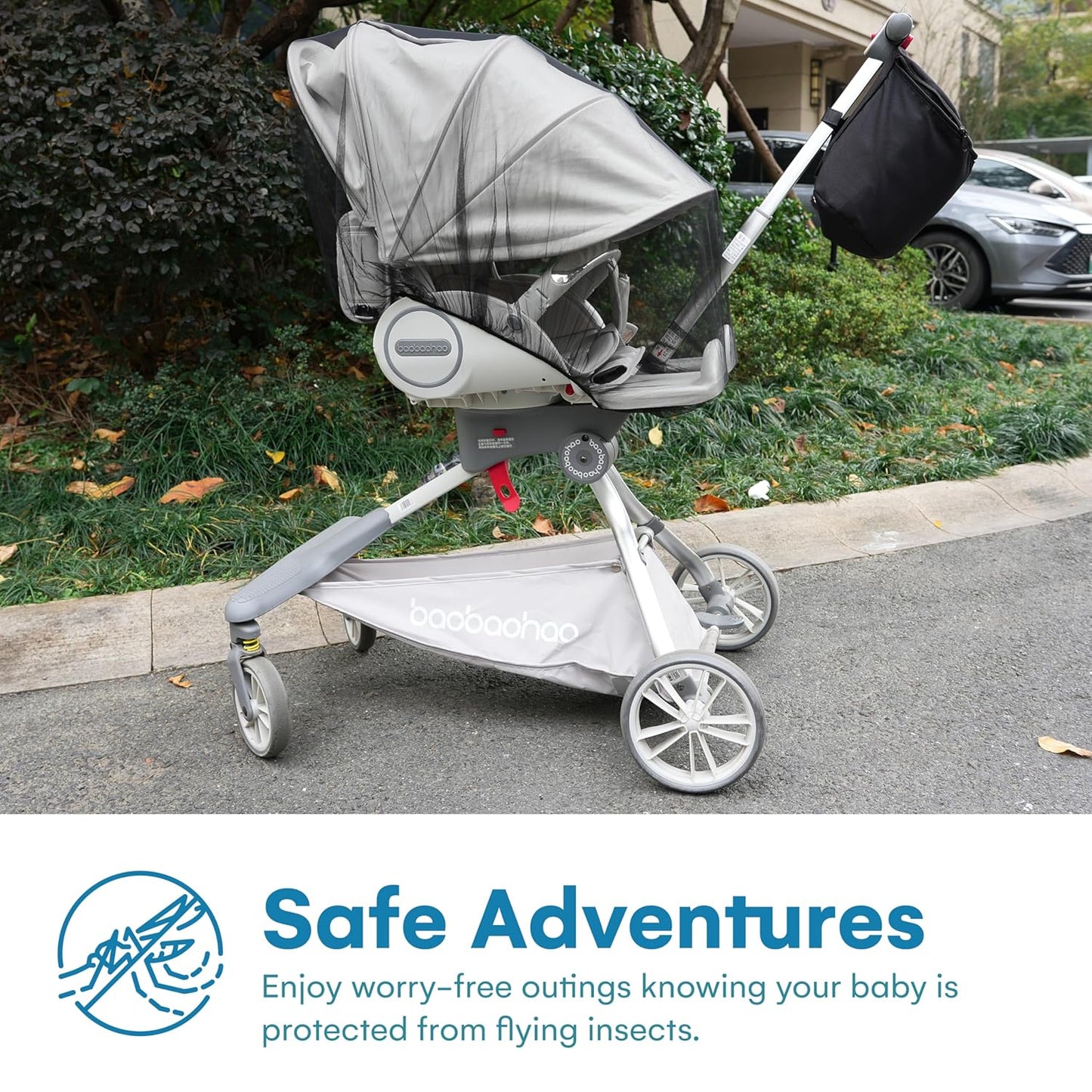 Enovoe Mosquito Net for Stroller - Bug Net for Stroller - Black Breathable Durable Polyester Mesh - Fits Strollers, Bassinets, Cradles, Playards - Pack N Plays Mini Cribs - Machine Washable