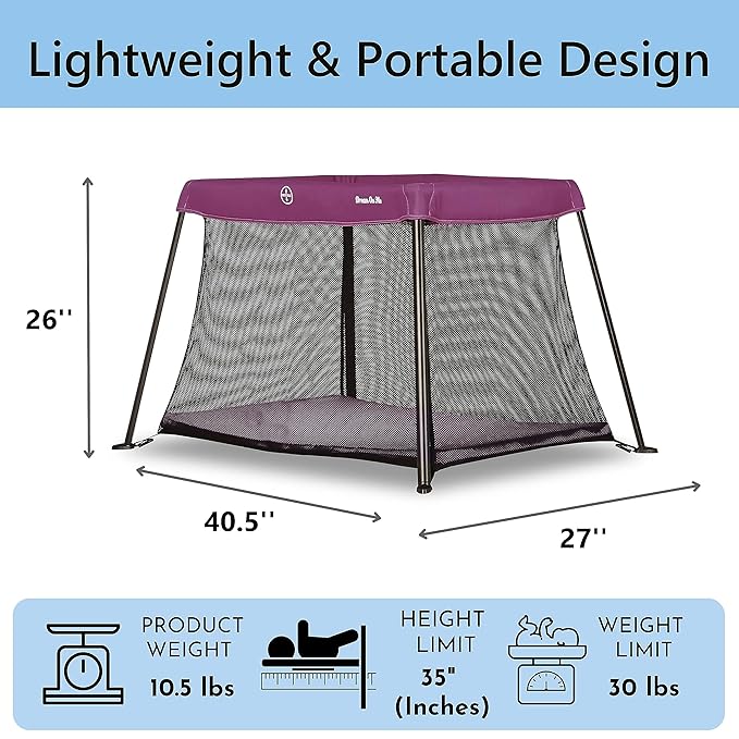 Dream On Me Travel Light Playard | Award-Winning Portable Baby Play Yard & Travel Crib | Lightweight Foldable Design with Padded Mattress