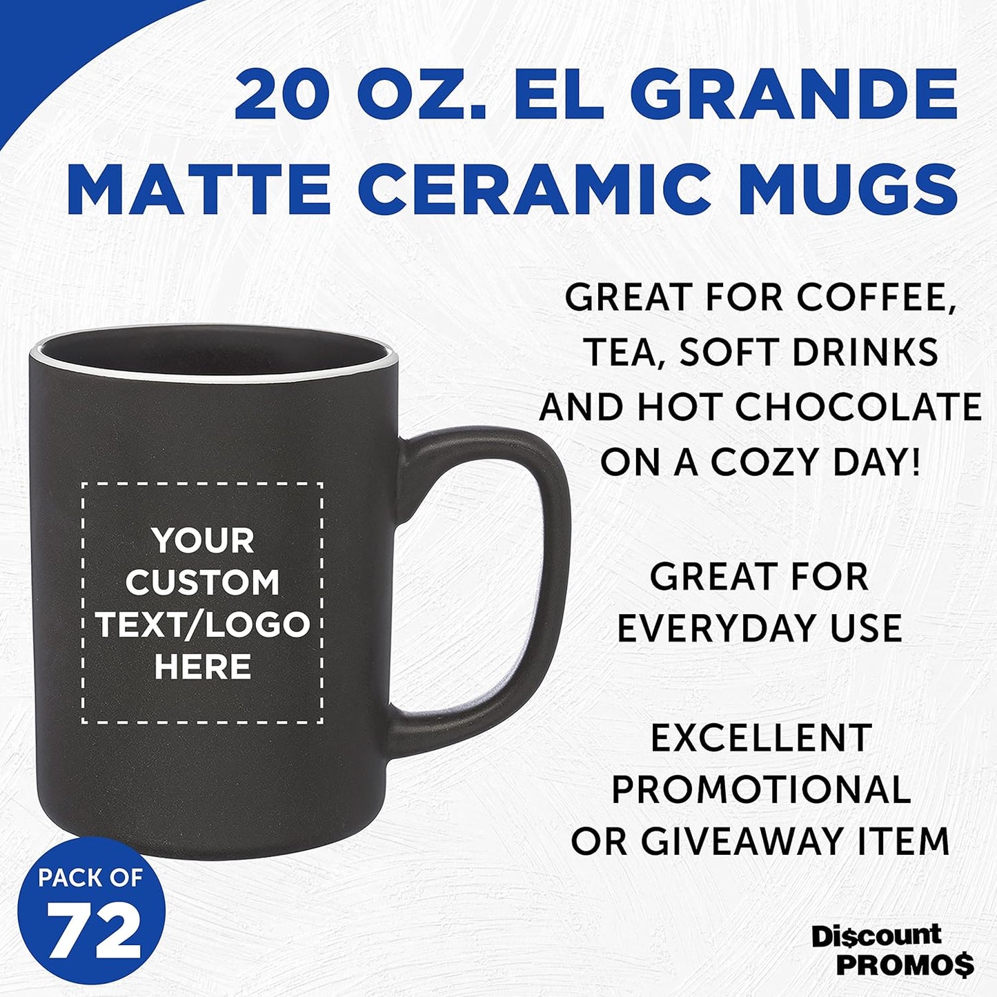 Custom El Grande Matte Ceramic Mugs 20 oz. Set of 72, Personalized Bulk Pack - Perfect for Tea, Espresso, Cappuccino, Hot Cocoa - Charcoal