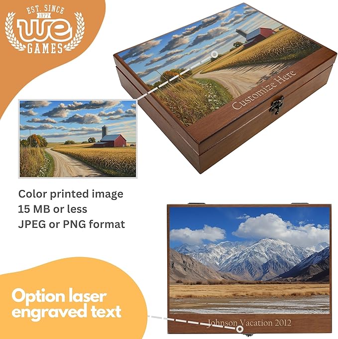 WE Games Custom Color Image Engraved Wooden Treasure Box with Lid & Brass Latch - Walnut Finish