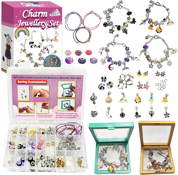 OMTOFUEN Charm Jewelry Making Kit, Create Your Own Bracelets, Necklaces, Earrings,Crafts Gifts Set for Arts and Crafts,5-12girls