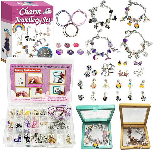 OMTOFUEN Charm Jewelry Making Kit, Create Your Own Bracelets, Necklaces, Earrings,Crafts Gifts Set for Arts and Crafts,5-12girls