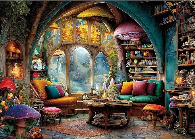 1000 Piece Jigsaw Puzzle for Adults - Enchanted Treehouse Interior with Magical Forest View, 27.5x19.7 Inches Unique Challenging Adult Puzzle for Relaxation & Home Decor