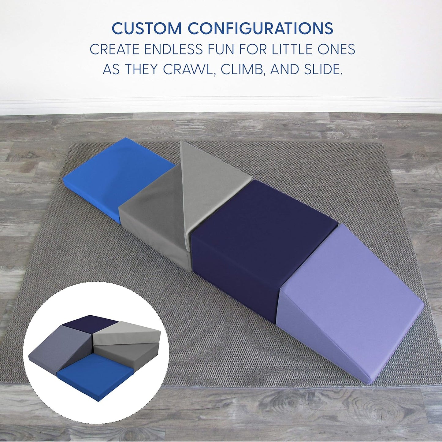 Factory Direct Partners 12366-NVPB SoftScape Playtime Corkscrew Climber for Infants and Toddlers, Colorful Beginner Soft Foam Structure for Indoor Active Play (5-Piece Set) - Navy/Powder Blue