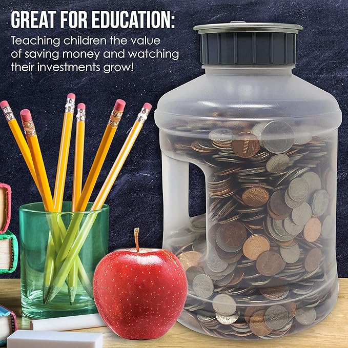 Jumbo Digital Coin Counter Bank - Extra Large Savings Jar for Pennies Nickles Dimes Quarters Half Dollar and Dollar Coins | Clear Jar w/LCD Display