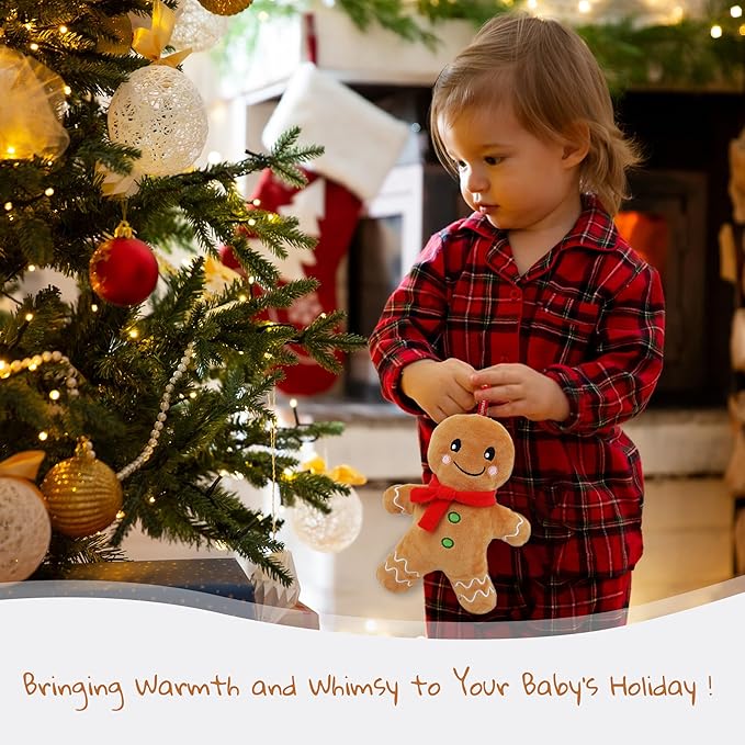 June Garden 8" My First Gingerbread Boy Doll – Soft Plush Baby Christmas Toy with Rattle for Infants, Nursery & Home Décor