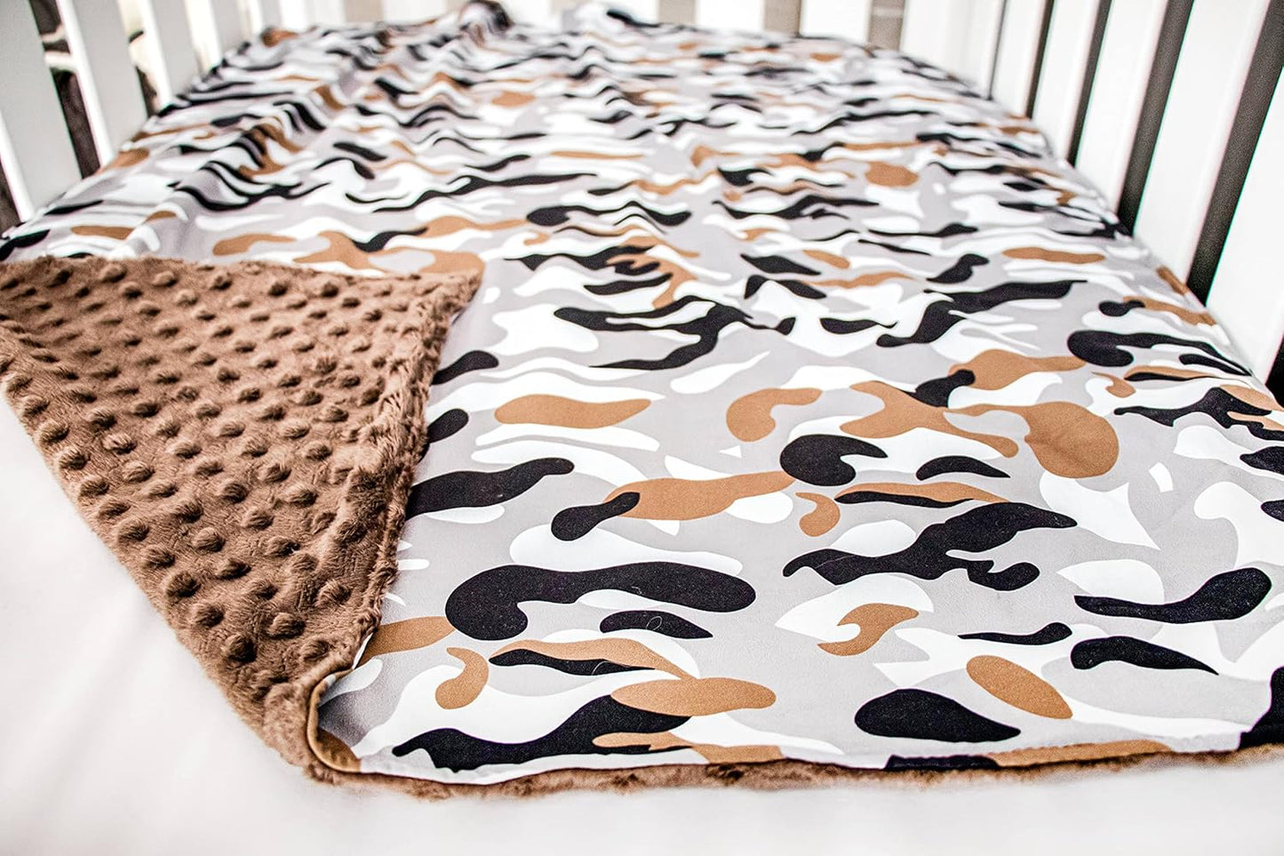 Top Tots Baby Blanket - Black and Grey Camo with Minky Dot, 38.5 x 29 Inch Brown