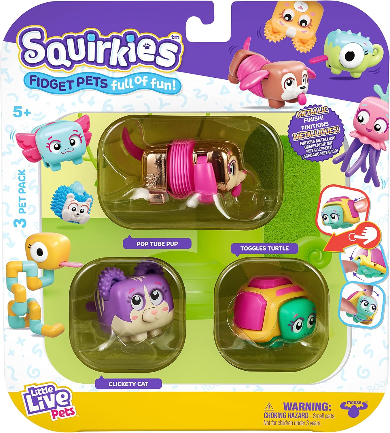 Little Live Pets - Squirkies: 3 Pack: Metallic Pop Tube Pup | Interactive Fidget Toys,Feature, Click, Flick, Tangle, 30+ to Collect, Multiple Fidget Points, for Kids Ages 5+.
