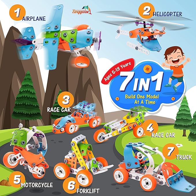 STEM Building Toy for 7-12 Year Old Boys - 7-in-1 Models Kids Love to Build and Play - 171Pcs Construction Set with Engineering Activity Kit - Best Birthday Gift Toy