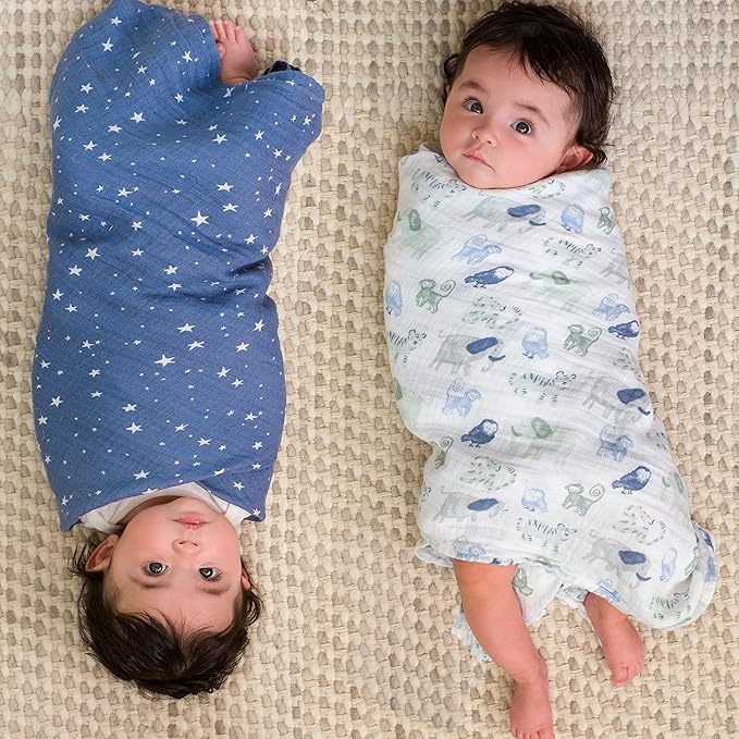 aden + anais Essentials Swaddle Blanket, Boutique Muslin Blankets for Girls & Boys, Baby Receiving Swaddles, Ideal Newborn & Infant Swaddling Set, Perfect Shower Gifts, 4 Pack, Time to Dream