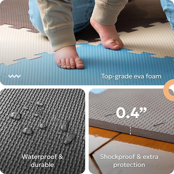MioTetto Baby Play Mat, Soft Foam Floor Tiles for Kids. Adjustable Interlocking Foam Tiles, Fits with 74x74 Playpen Baby mat for Crawling & Development, Safe & Non-Toxic Playmat for Babies 6-12 Months