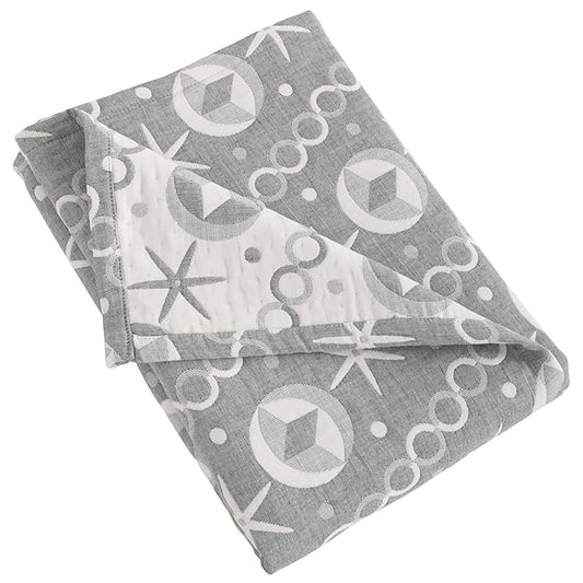 NTBAY 3 Layer Oversized Muslin Cotton Toddler Blanket, 45x60 Inches Jacquard Reversible Nursery Bed Blanket, Super Soft and Thermal Crib Blanket for All Seasons, Baby Gift, 45"x60", Grey Starfish