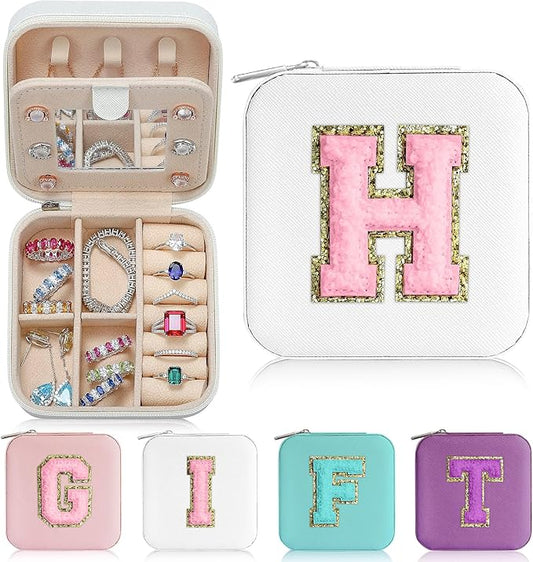 Parima Jewelry Case for Women Girls, H Initial Jewelry Boxes | Small Jewelry Box | Jewelry Cases for Her | Travel Gifts for Women Girl - Letter H, White